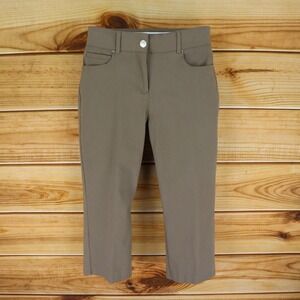 Linda Matthews Capri Pants Womens 10 Brown Stretch Elastic Waist Pockets Midrise